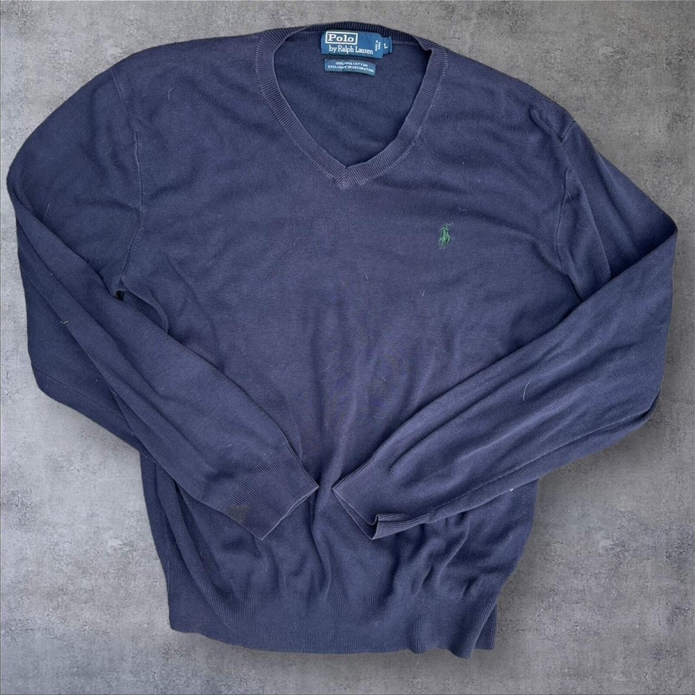 Polo Ralph Lauren navy v neck mens Pima cotton sweater large